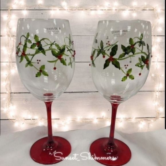 2pc Sparkly Rhinestone Holly Berry Christmas Cocktail Sangria Wine Glass Set New - Picture 11 of 11